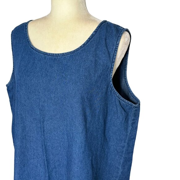 Jane Ashley Vintage 90s Denim Maxi Dress Plus 1X Floral Embroidery Cottagecore - Picture 3 of 12